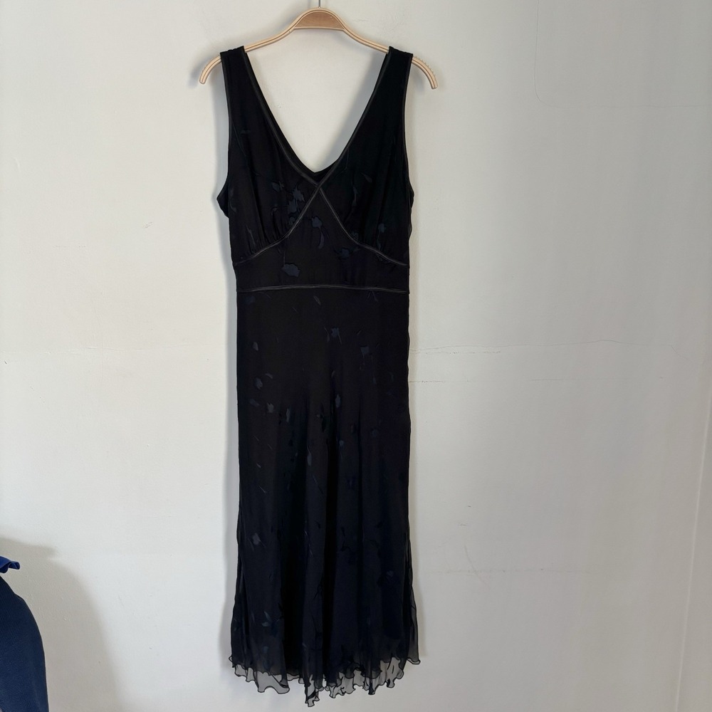 Y2K Midi Dress Black Silk Blend Whimsygoth Dark Romantic Fairy 14 Floral